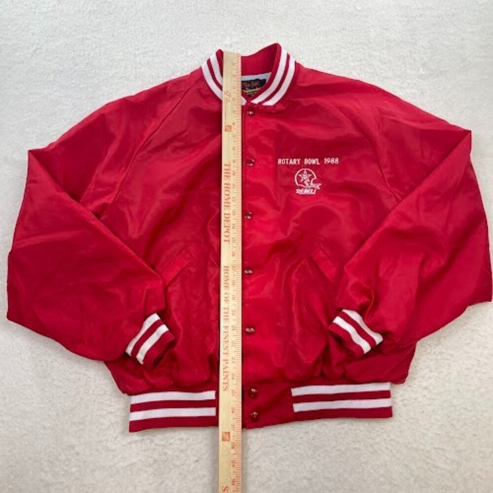 Vintage 80s Red Satin Utah "Rotary Bowl 1988" Bomber Jacket Size XL - Picture 5 of 6